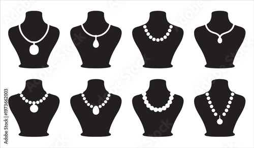 Necklace silhouettes set with jewelry pendants and mannequin display collection
