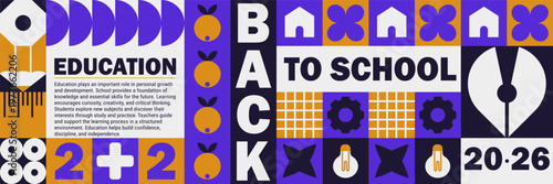 Mosaic pattern school with education book illustration and geometry icon geometric.