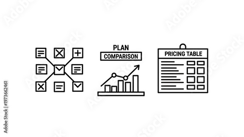 Task management plan comparison and pricing table icons
