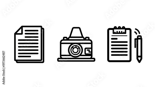 Document camera and clipboard icons for photography and administration