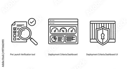 Data security dashboard and research analysis icons set
