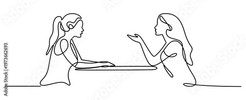 Two Young Women Sitting at Table Talking – Transparent PNG
