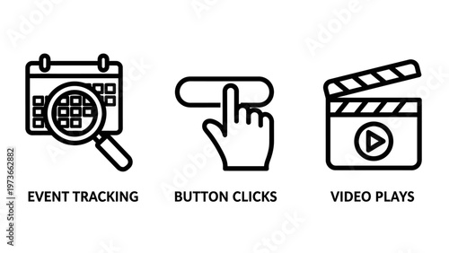 Digital analytics event tracking and user interaction icons