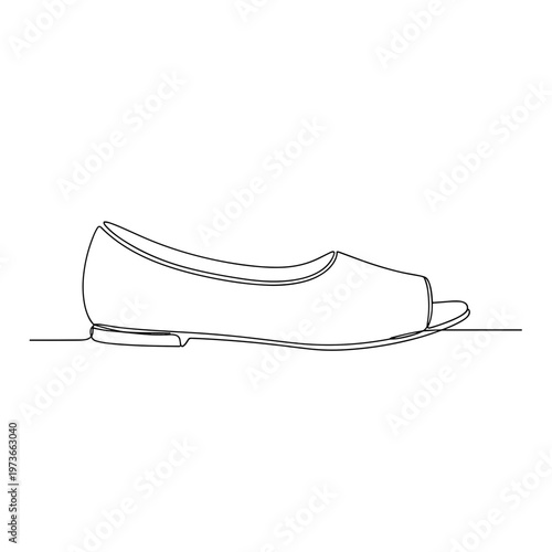 Women's peep toe flat shoe line art illustration