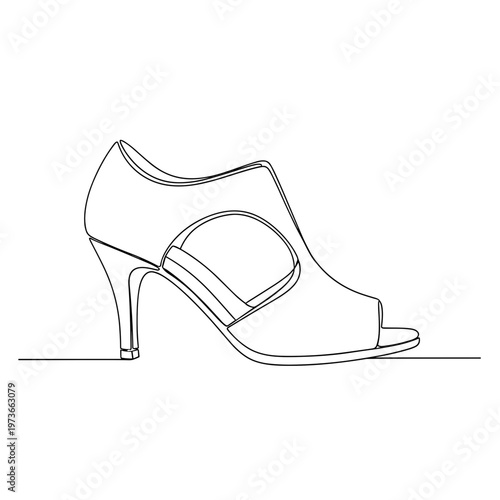Women's peep toe high heel shoe line art illustration