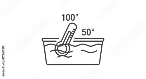washing temperature laundry symbol with a thermometer in a water tub showing 50 degrees illustrating ideal conditions for fabric care and temperature regulation.