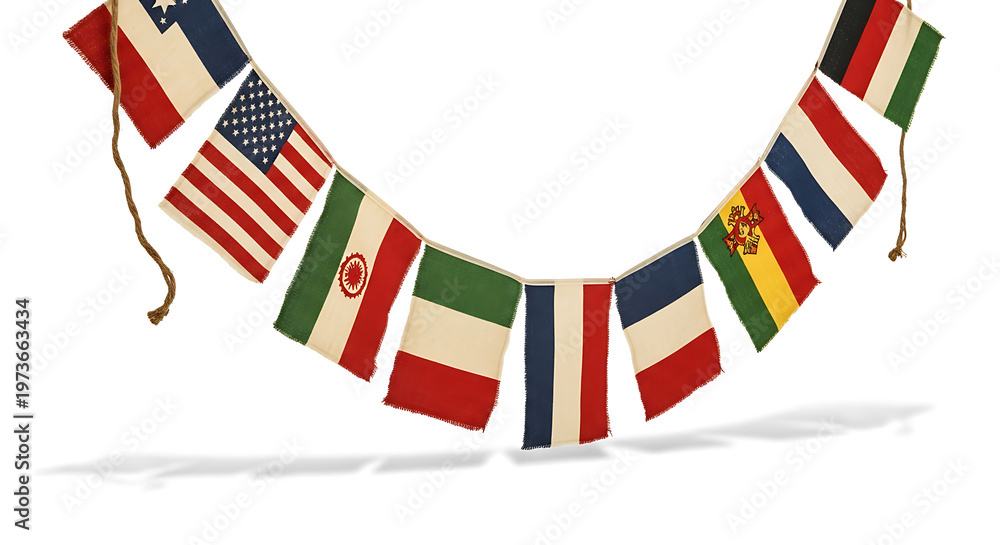Obraz premium International flags bunting a colorful display of global unity and diversity