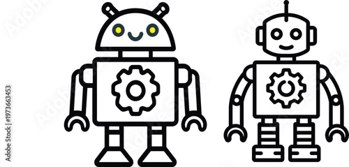  Robot Line Art Characters vector Set
