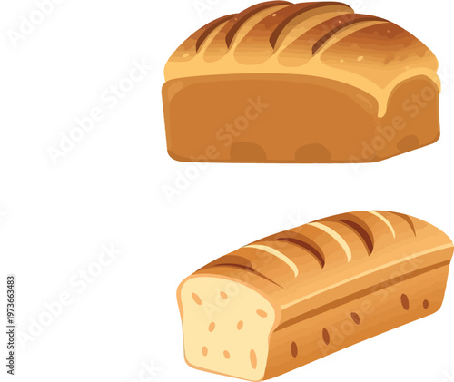 Freshly Baked Bread Loaf Vector Illustration Set