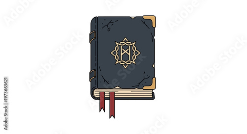 A mysterious old book with gold accents.