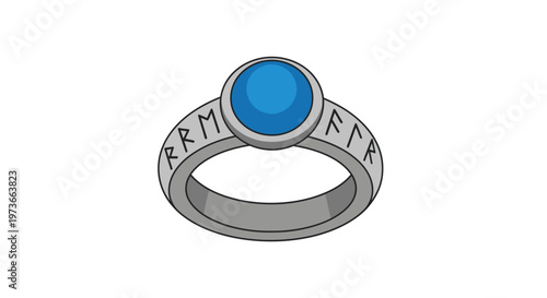 A silver ring with a blue gemstone.
