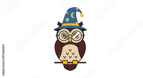 A cartoon owl wearing a wizard hat.