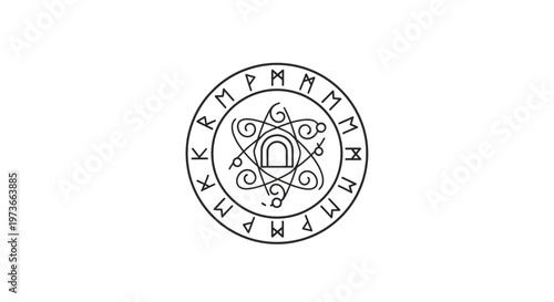 Intricate mystical symbol with runes and geometric patterns.