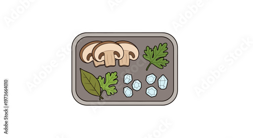 A plate of mushrooms and leaves.