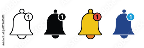 Notification bell icon with numeric alert bubble for digital mobile app messaging, social media updates, and push notification reminder. Vector Illustration.