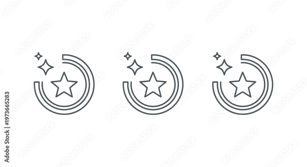 Fototapeta premium clean outline star icon with sparkles inside a circle arc symbolizing quality rating and best choice for ui ux design