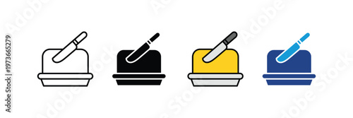 Butter stick with knife icon for dairy product, breakfast ingredient, and cooking use. Vector Illustration.