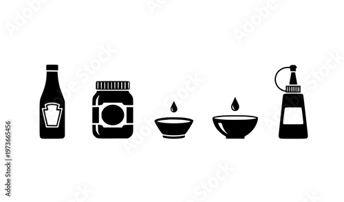 Sauce and ketchup icon collection black silhouette vector dip and condiment set isolated on white background