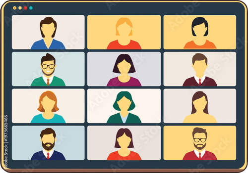 Diverse group of professionals participating in a virtual meeting session