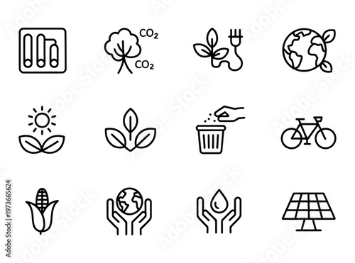Vector showing various sustainability and eco-friendly icons related to environmental conservation