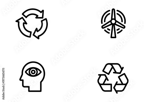 Vector of environmentally friendly themes including recycling and renewable energy icons