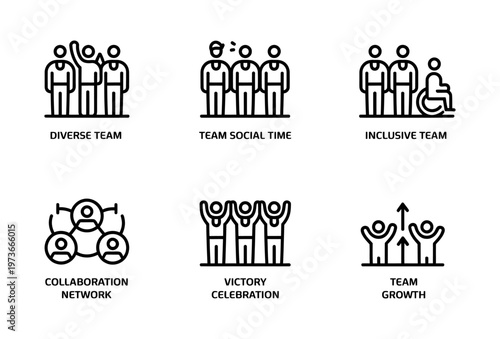 Vector of diverse team activities and celebrations with a focus on inclusivity and teamwork