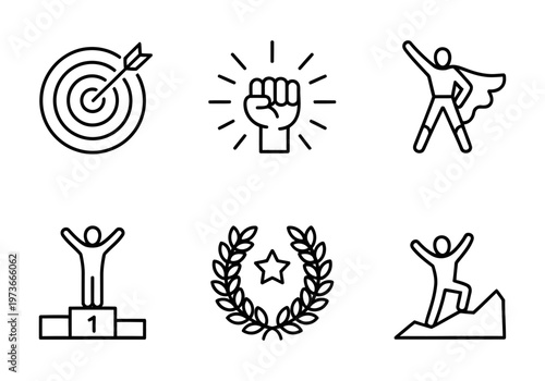 Vector of symbols of achievement and success including targets and laurel wreaths