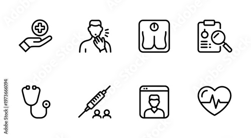 Vector showing various medical and healthcare-related icons for wellness and treatment