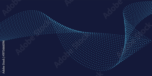 Flowing dots particles wave pattern in blue green colors. Vector curve light line. Abstract background banner design for music, Ai technology, neural network concept