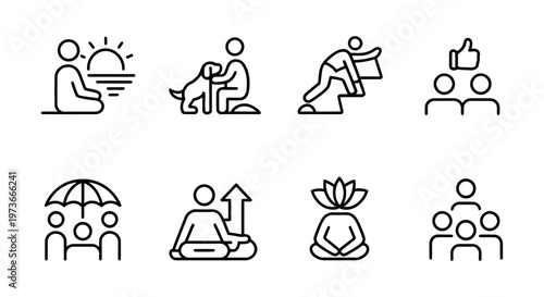 Vector of various activities promoting wellness and community involvement.