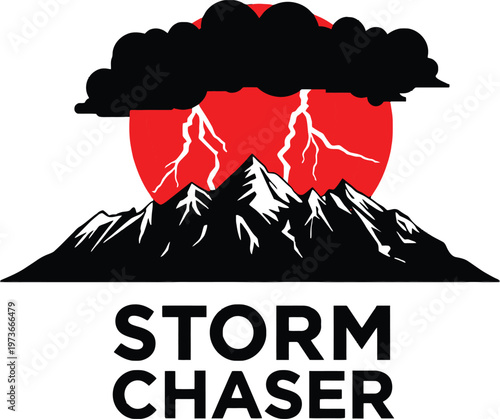 Dramatic depiction of a stormy mountain landscape with lightning bolts and a dark cloud