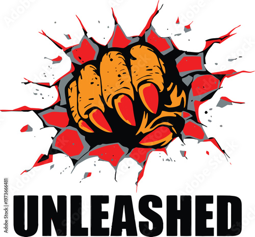 Explosive depiction of clenched fists emerging from a burst of energy and destruction