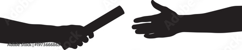 Silhouette of a hand passing a relay baton to another hand
