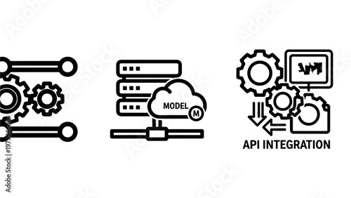 Machine learning and api integration technology icons set
