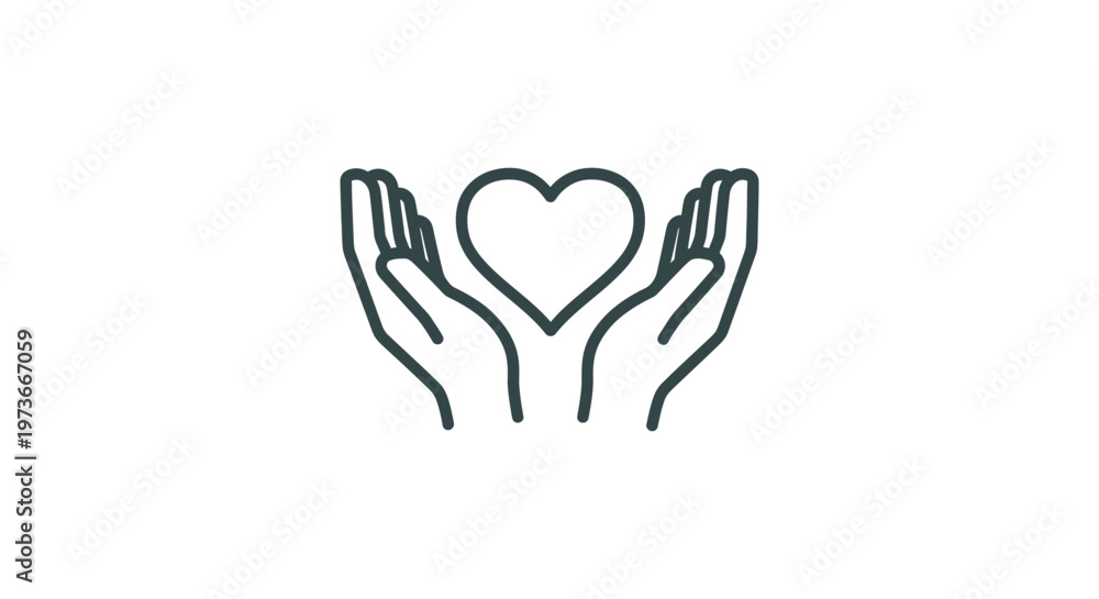 Fototapeta premium care heart hands love support simple line art graphic illustrating empathy and protection ideal for health and charity concepts