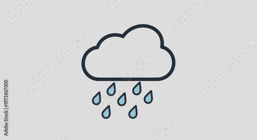 Outline icon of a rain cloud with falling raindrops, symbolizing weather, precipitation, and meteorology, on a light grey background.