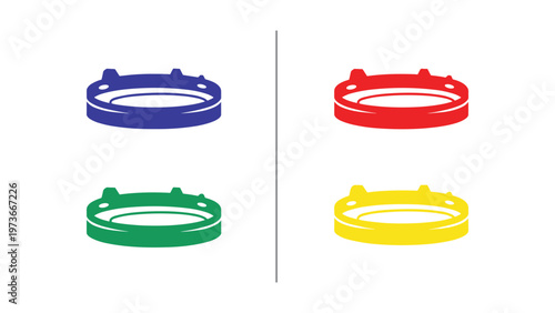 Four colorfully distinct ring-shaped objects displayed in a two-by-two grid layout.