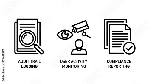 Audit trail logging and user activity monitoring compliance icons
