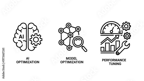 Artificial intelligence optimization and performance tuning vector icons