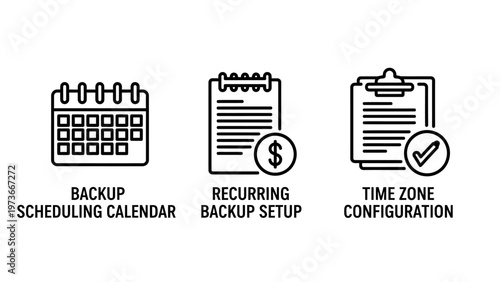 Set of data backup and system configuration icons