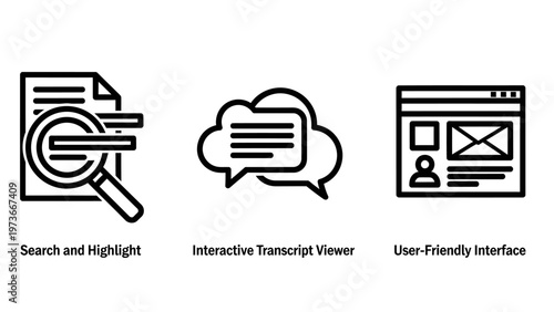 Data search and digital interface utility icons