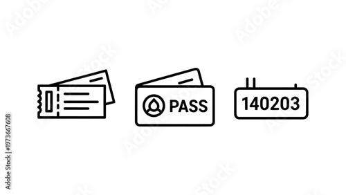 Set of admission ticket and identity pass icons