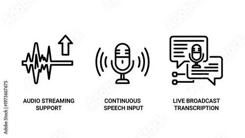 Audio streaming and speech recognition technology icons