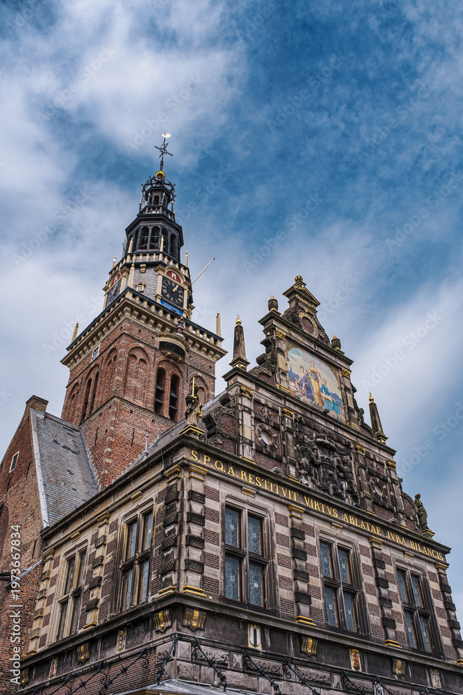 Fototapeta premium Exterior view of the Cheese Museum in Alkmaar's historic old town
