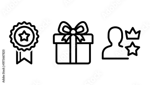 Loyalty program rewards and gift icon set