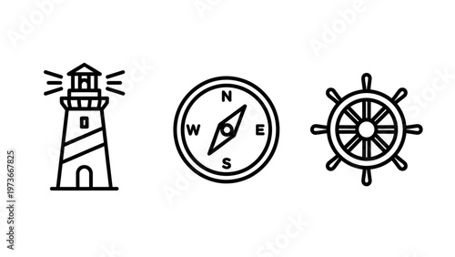 Nautical navigation concept icons set