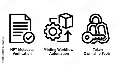 Nft assets metadata and minting workflow icons