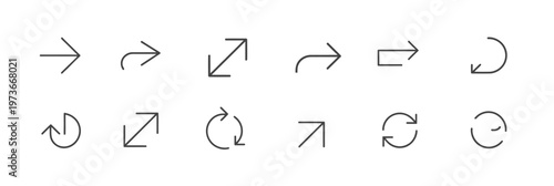 Minimalist grey arrow icons representing direction, movement, and circular actions.