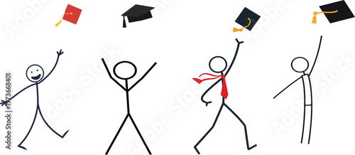 Celebrating educational milestones with joyful stick figure characters