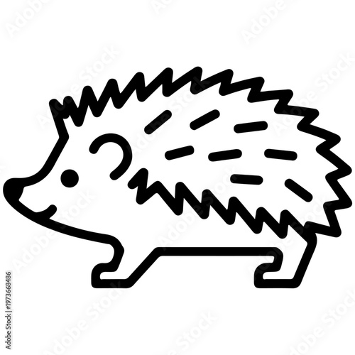 A cute and stylized drawing of a hedgehog with quills and tiny legs